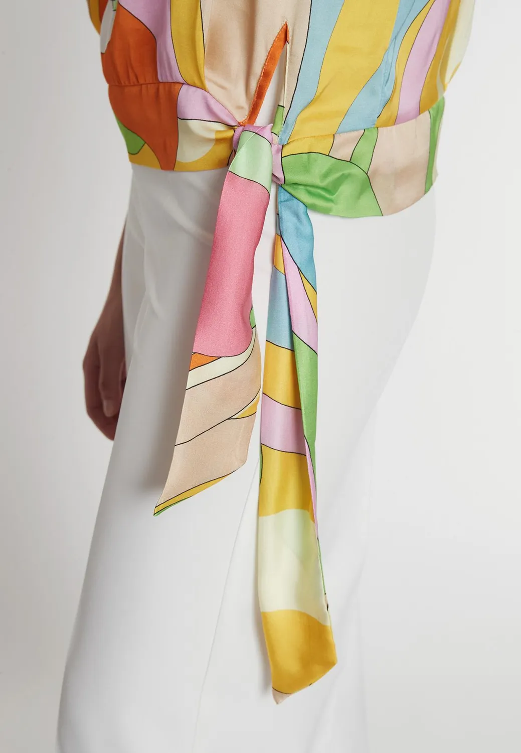 Ana Alcazar Pazyna top satin fantasia pastello con fiocco