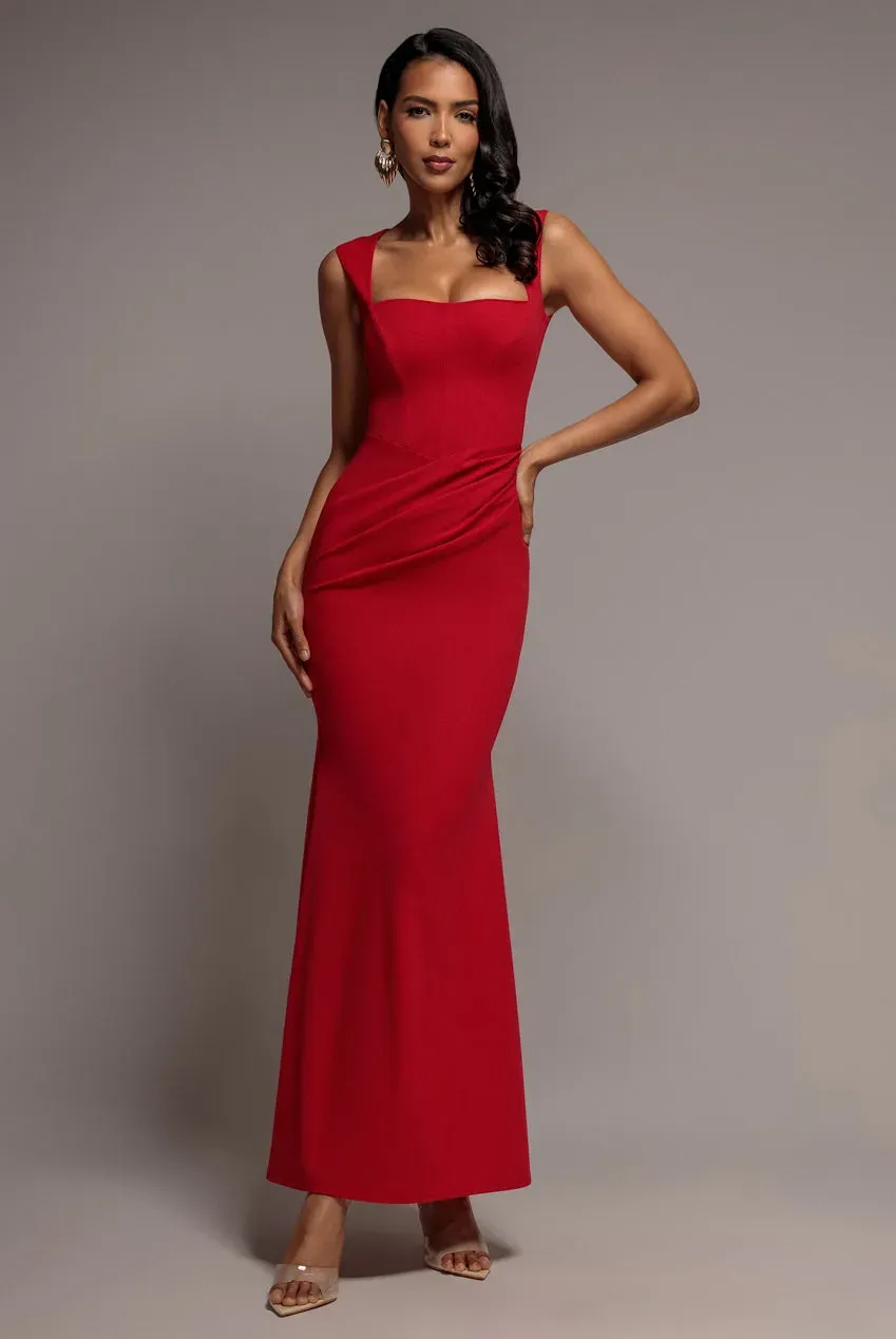Goddiva Scuba Crepe abito maxi rosso scollo quadrato