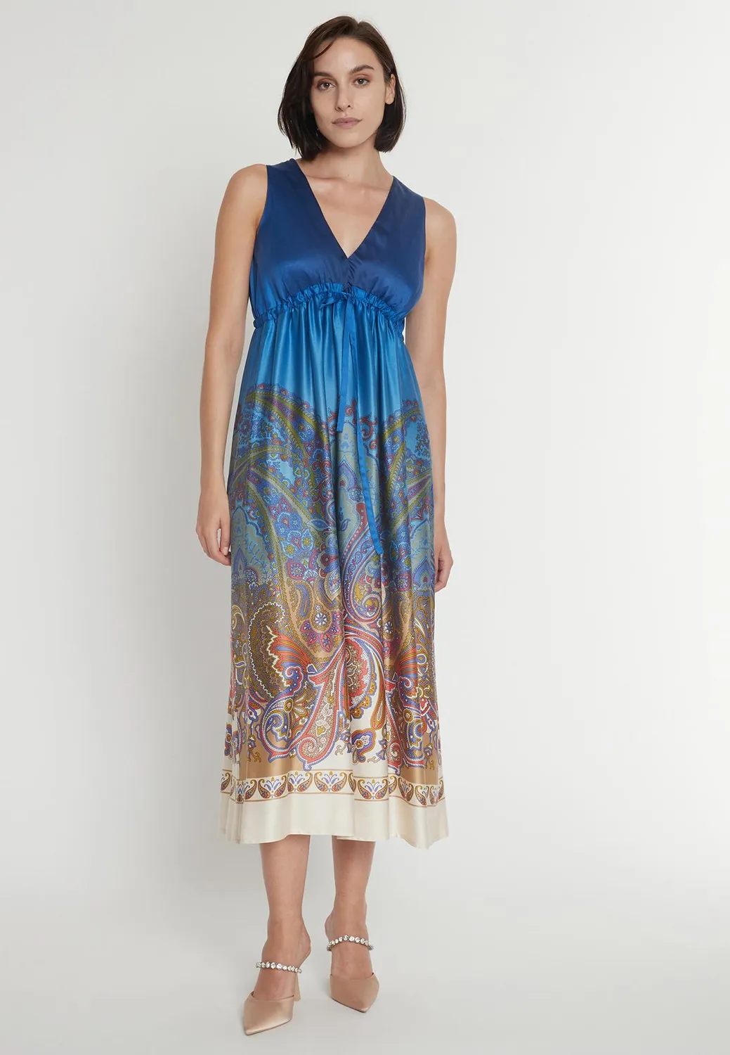 Ana Alcazar Pamosa abito midi blu motivo paisley