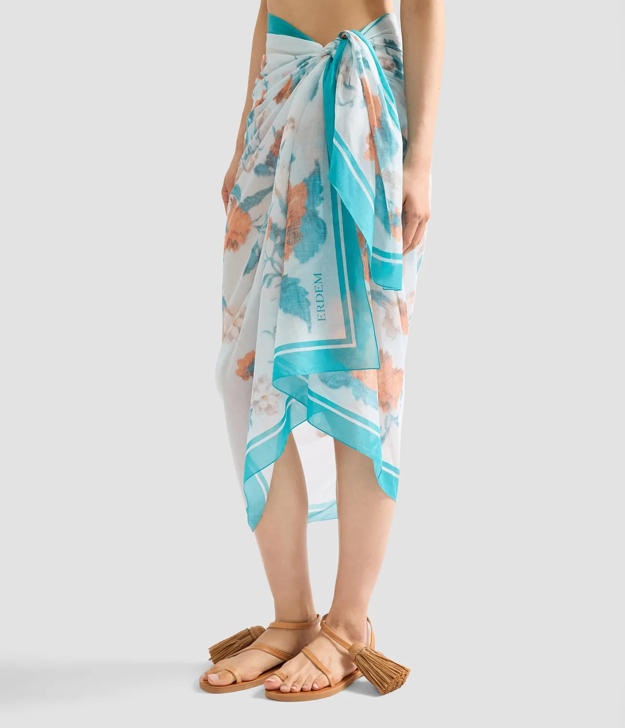 Erdem Floral pareo voile stampa papaveri blu
