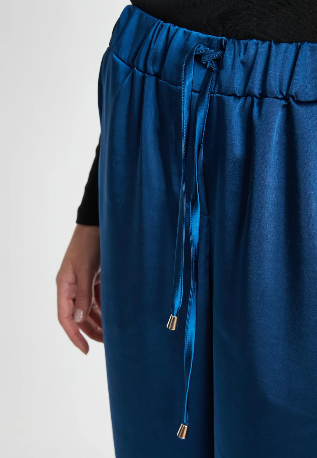 Ana Alcazar Sibly pantaloni satin blu lucido