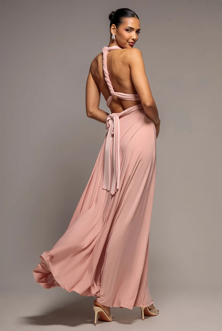Goddiva Multiway Tie-Up abito lungo rosa blush damigella