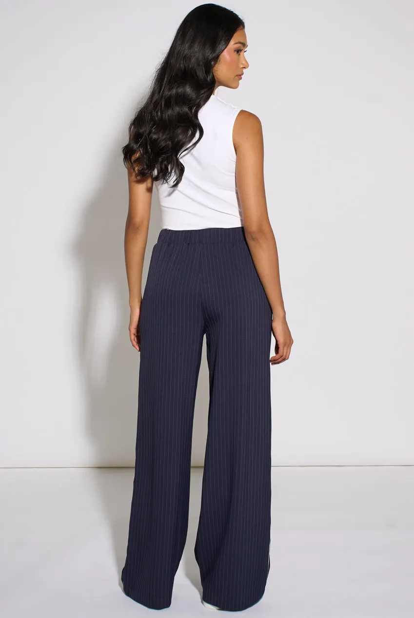 Gini London Pantaloni Jogger Gessati Blu Navy