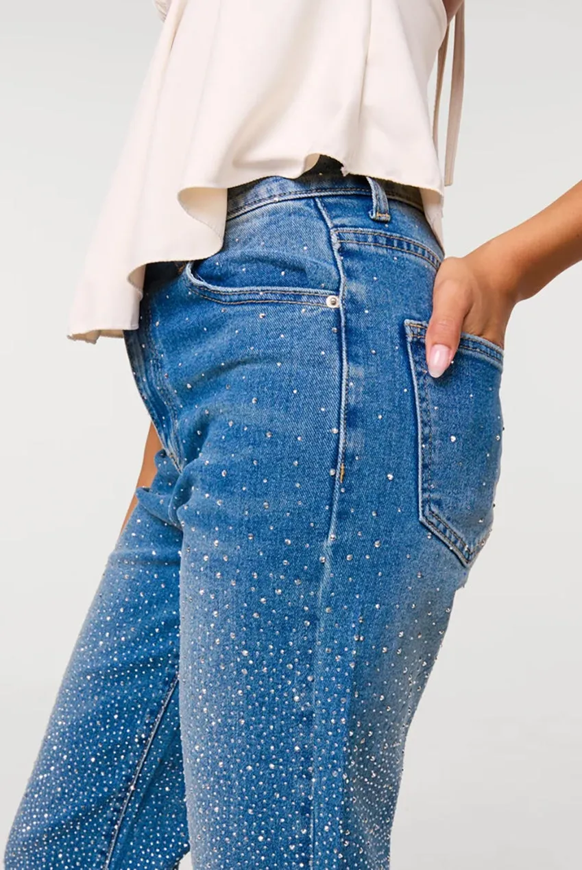 Pink Vanilla Washed Diamante Scatter jeans denim blue strass