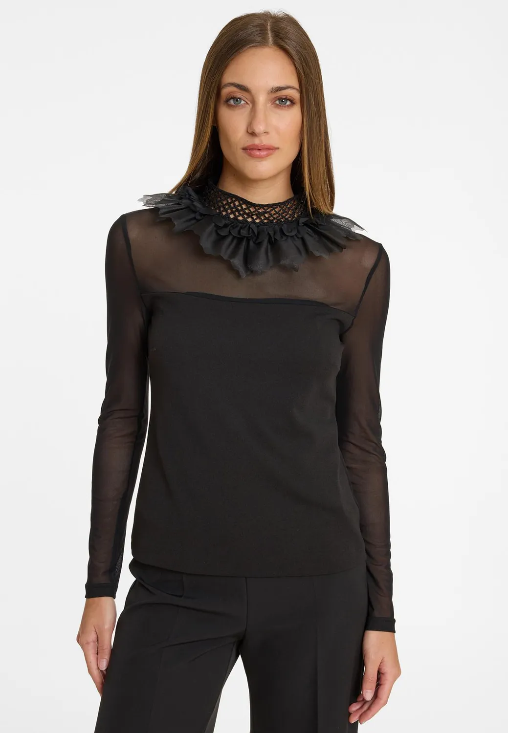 Ana Alcazar Afoly top nero collo rouches