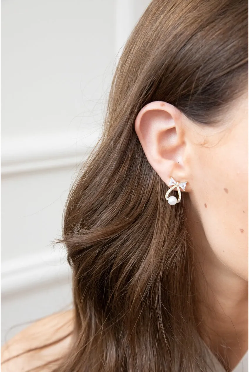 SVNX Bow orecchini fiocco oro perla pendente zirconi