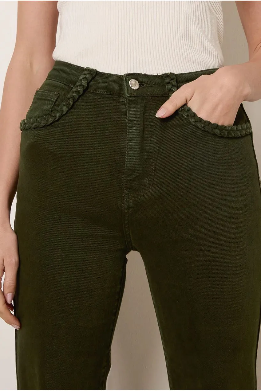 Blue Vanilla jeans dritti stretch verdi 10 vita alta
