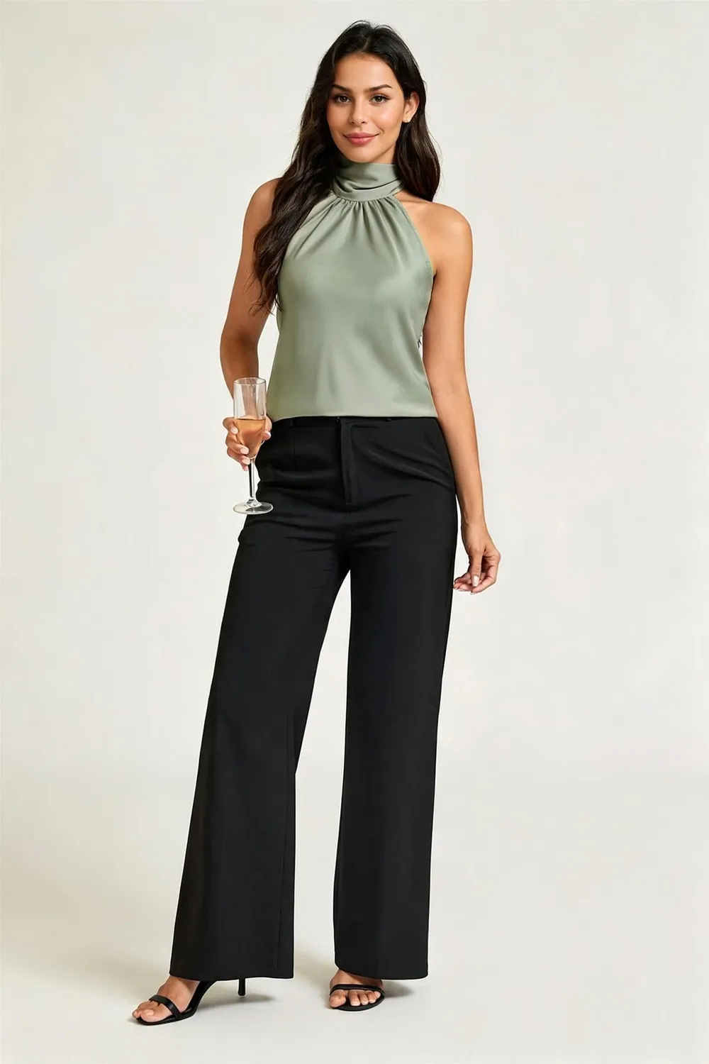 FS Collection Satin top salvia halter raso schiena