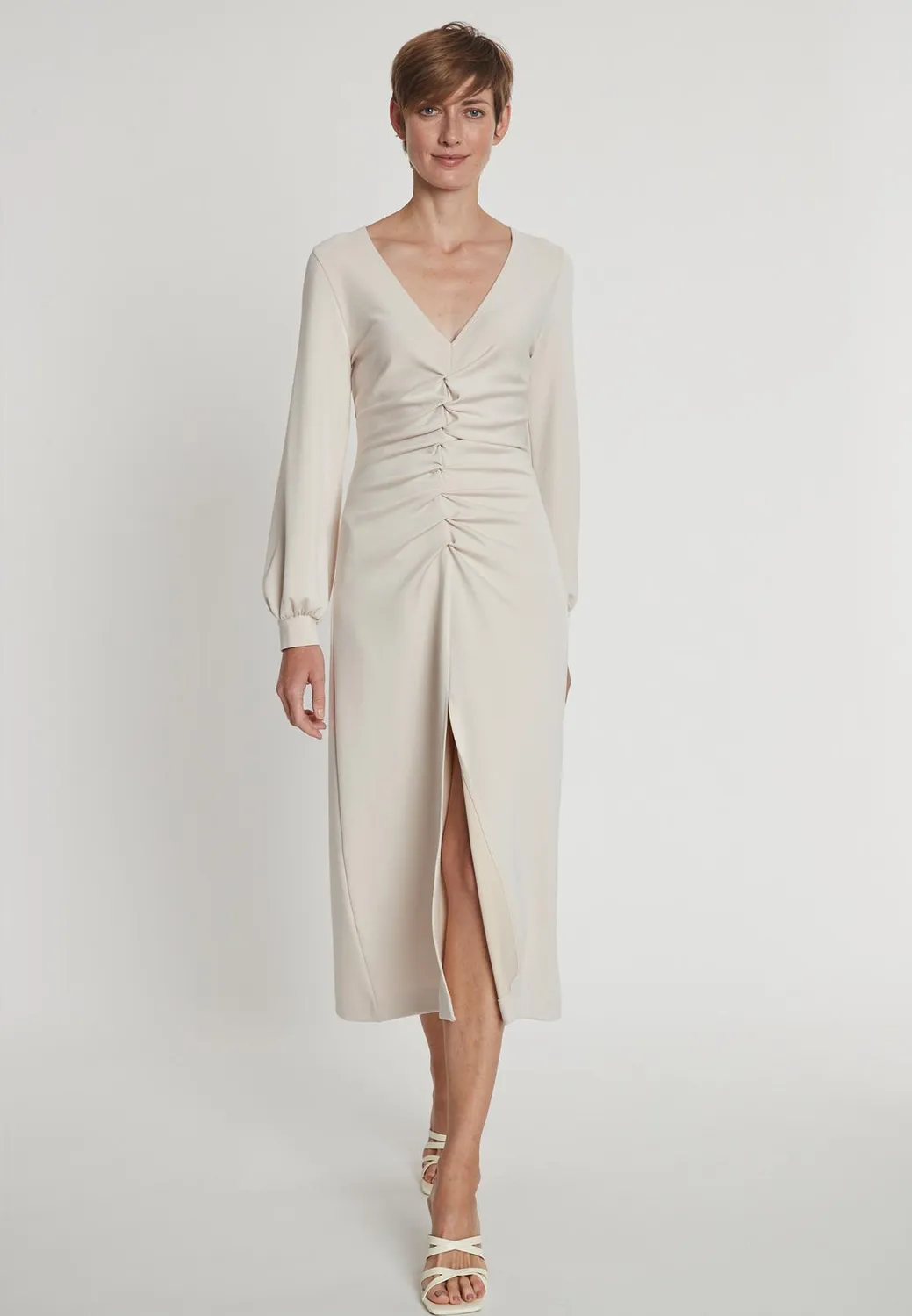 Ana Alcazar Hefari abito midi bianco scollo V spacco