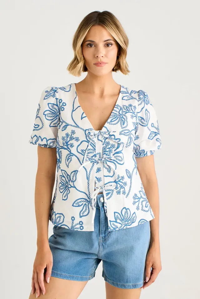 Gini London Top Floreale Blu Nodo Taglia 12 GL2044B