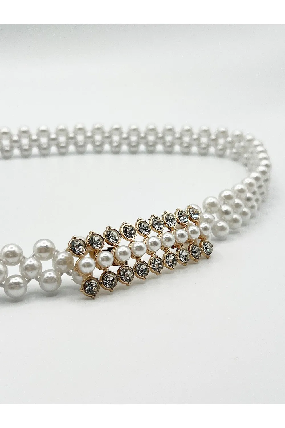 SVNX cintura perle bianche elasticizzata fibbia strass