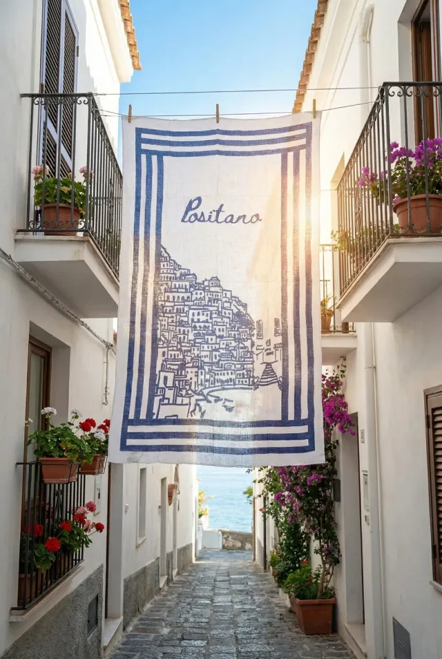 Antica Sartoria Positano FC527 foulard blu cotone e lino