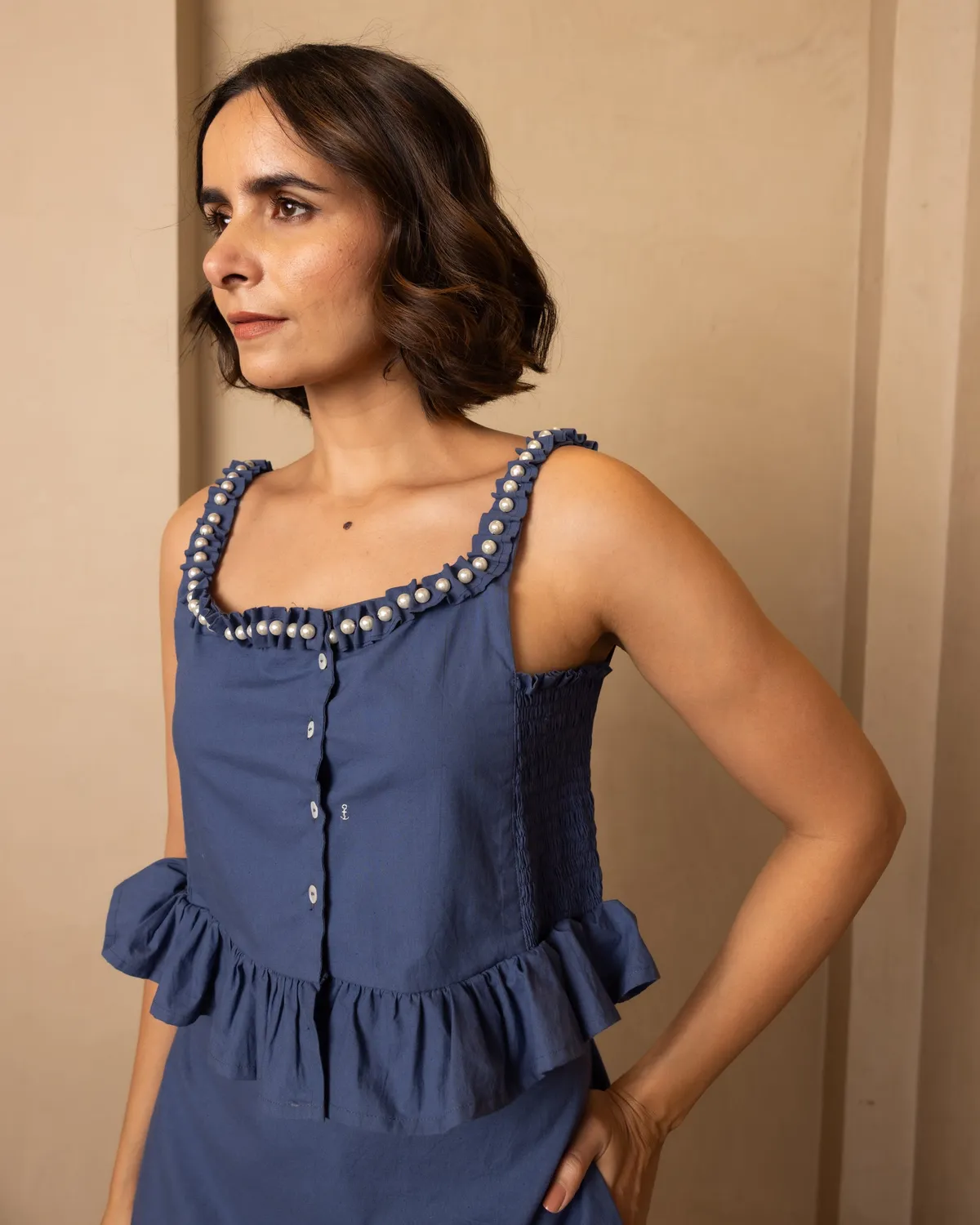 Our Dve Zoe coordinato top+gonna blu scuro popeline