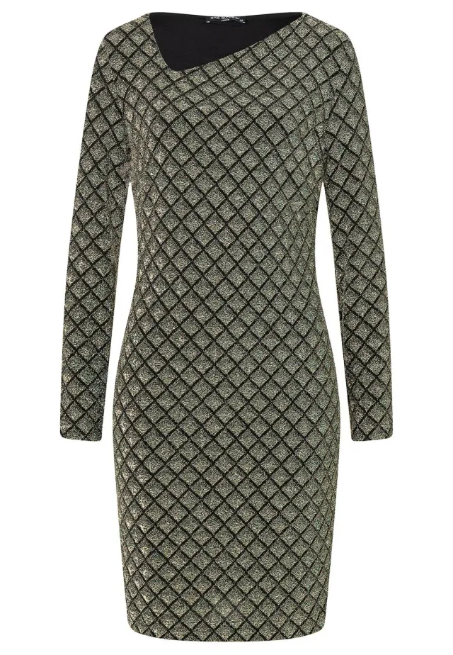 Ana Alcazar Sakyra abito lurex nero oro scollatura asimmetrica