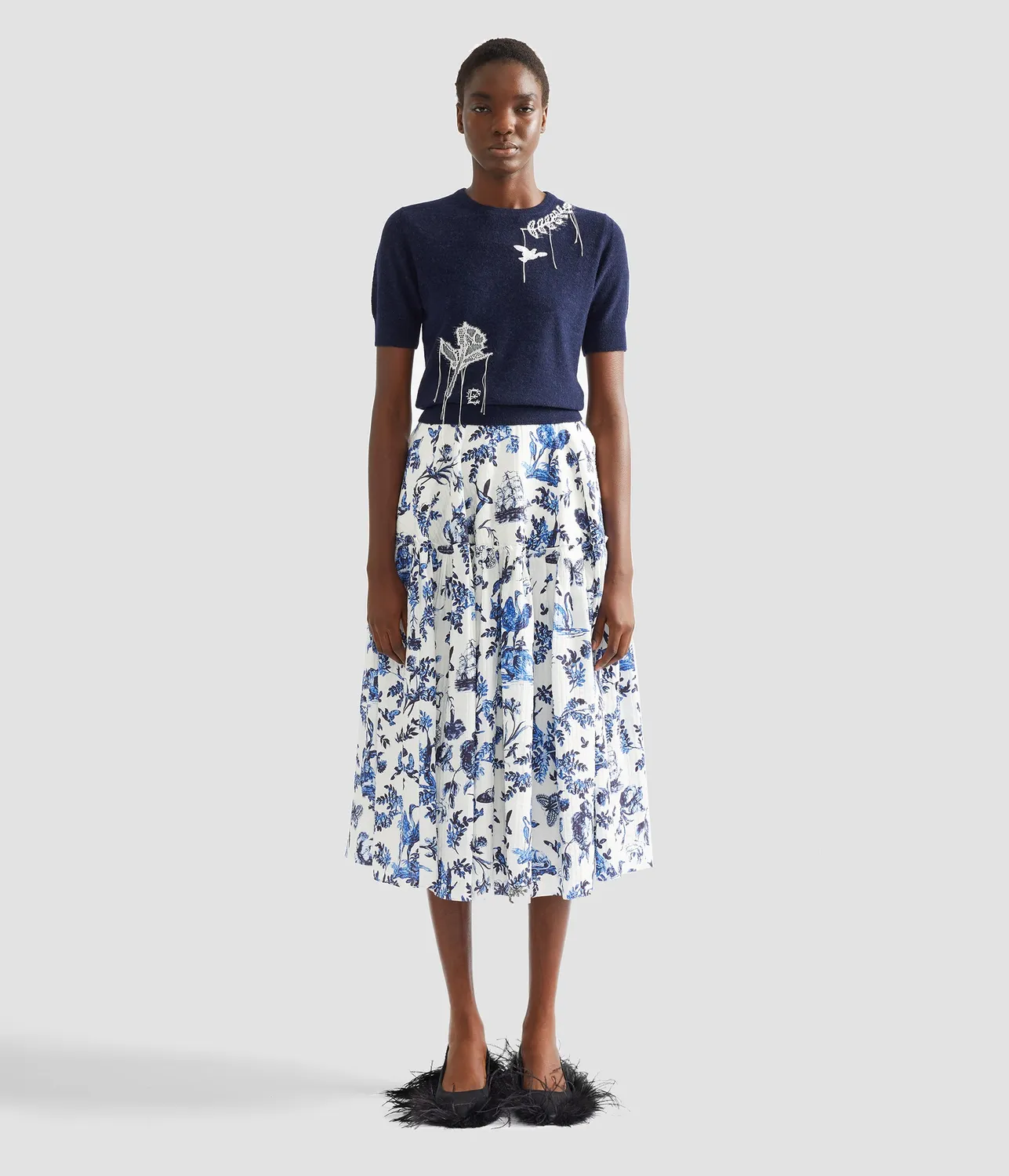Erdem Alpaca Blend maglione maniche corte pizzo