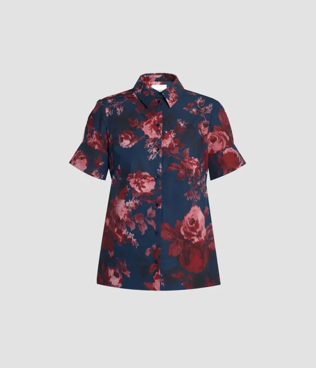 Erdem Floral Cotton Poplin camicia rose maniche corte