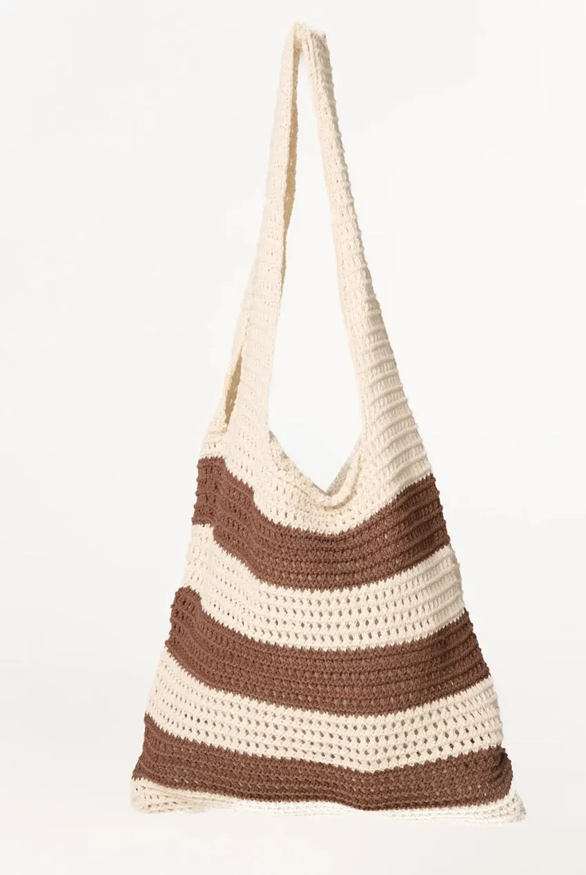Pink Vanilla Crochet Stripe borsa marrone uncinetto spiaggia