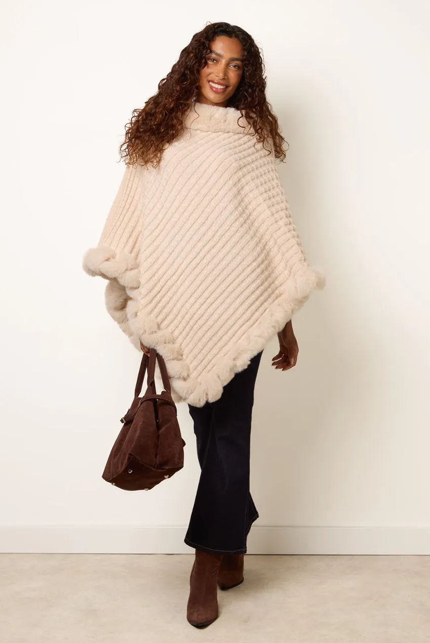 Goddiva Blue Vanilla poncho stone collo alto con tasche
