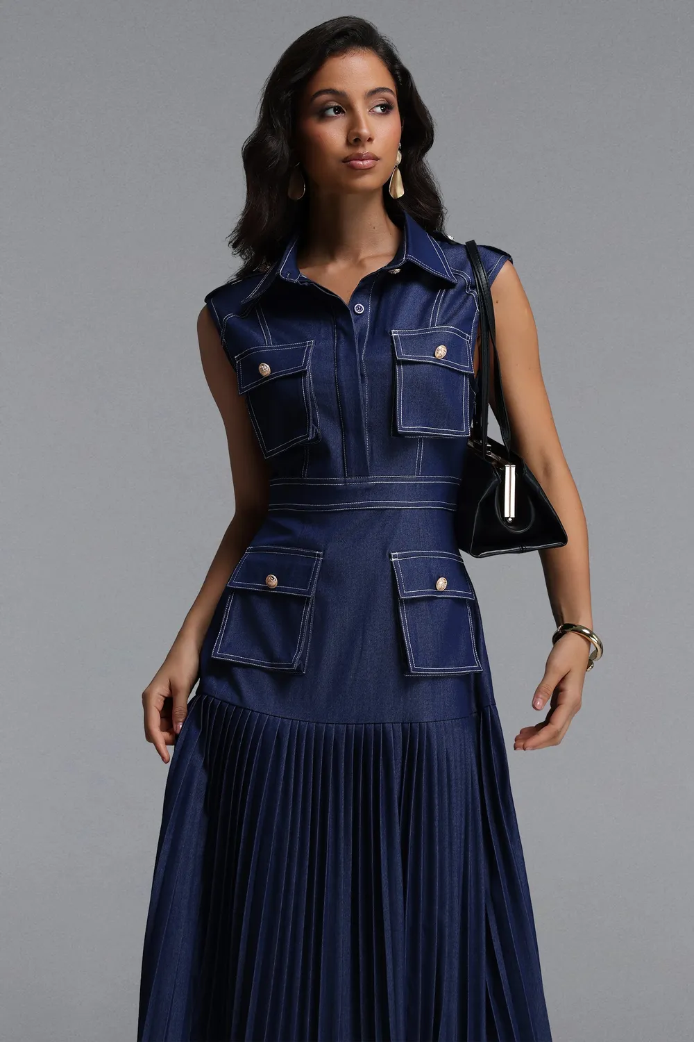 Bella Barnett Jouy Tailored abito maxi denim blu
