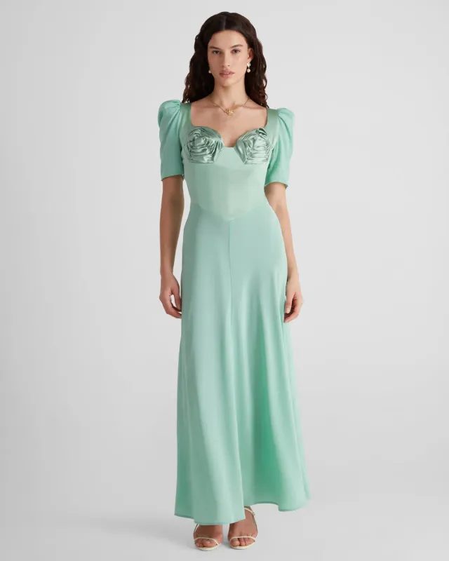 VIOLANTE NESSI Baccarat abito seta verde scollatura cuore