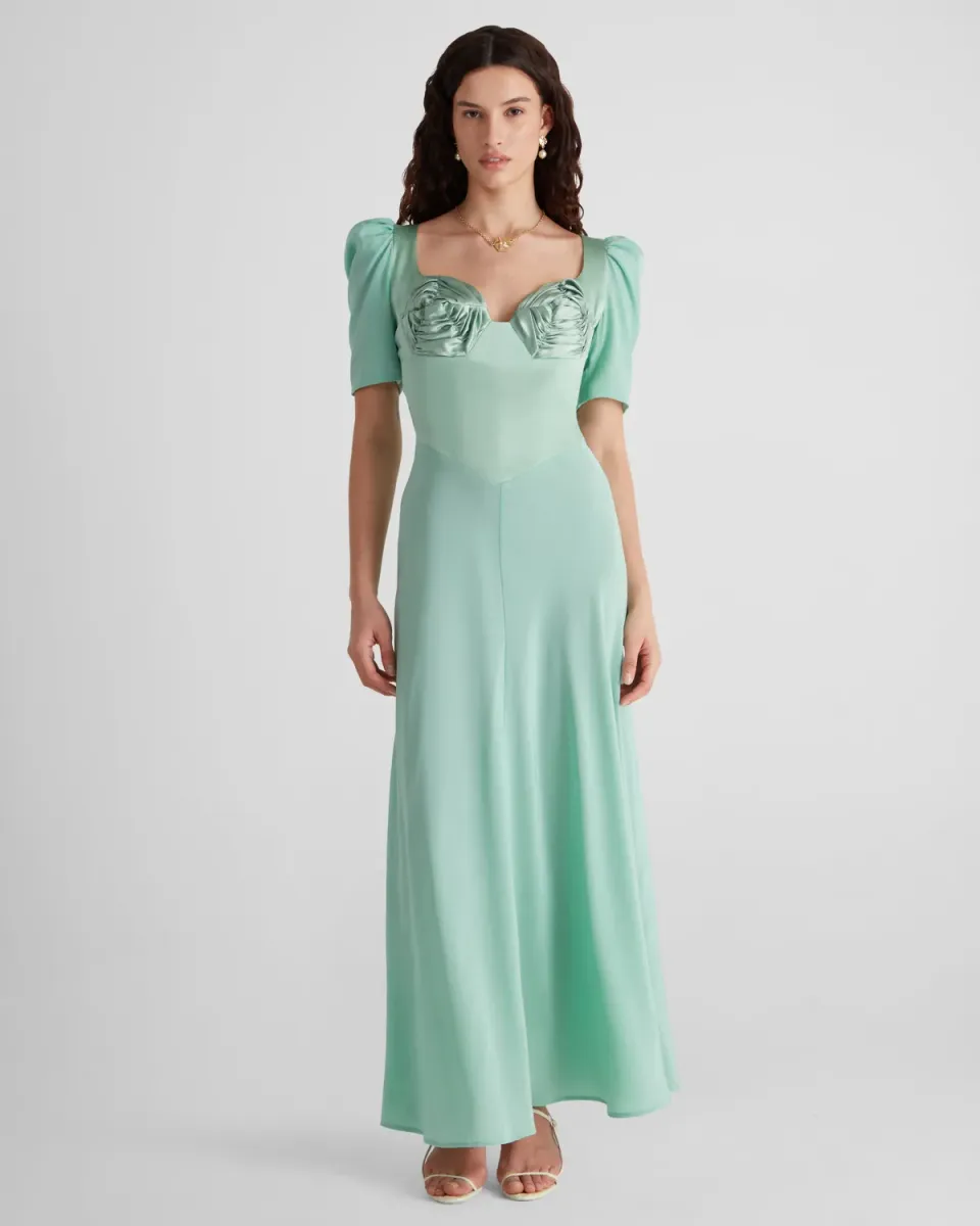 VIOLANTE NESSI Baccarat abito seta verde scollatura cuore
