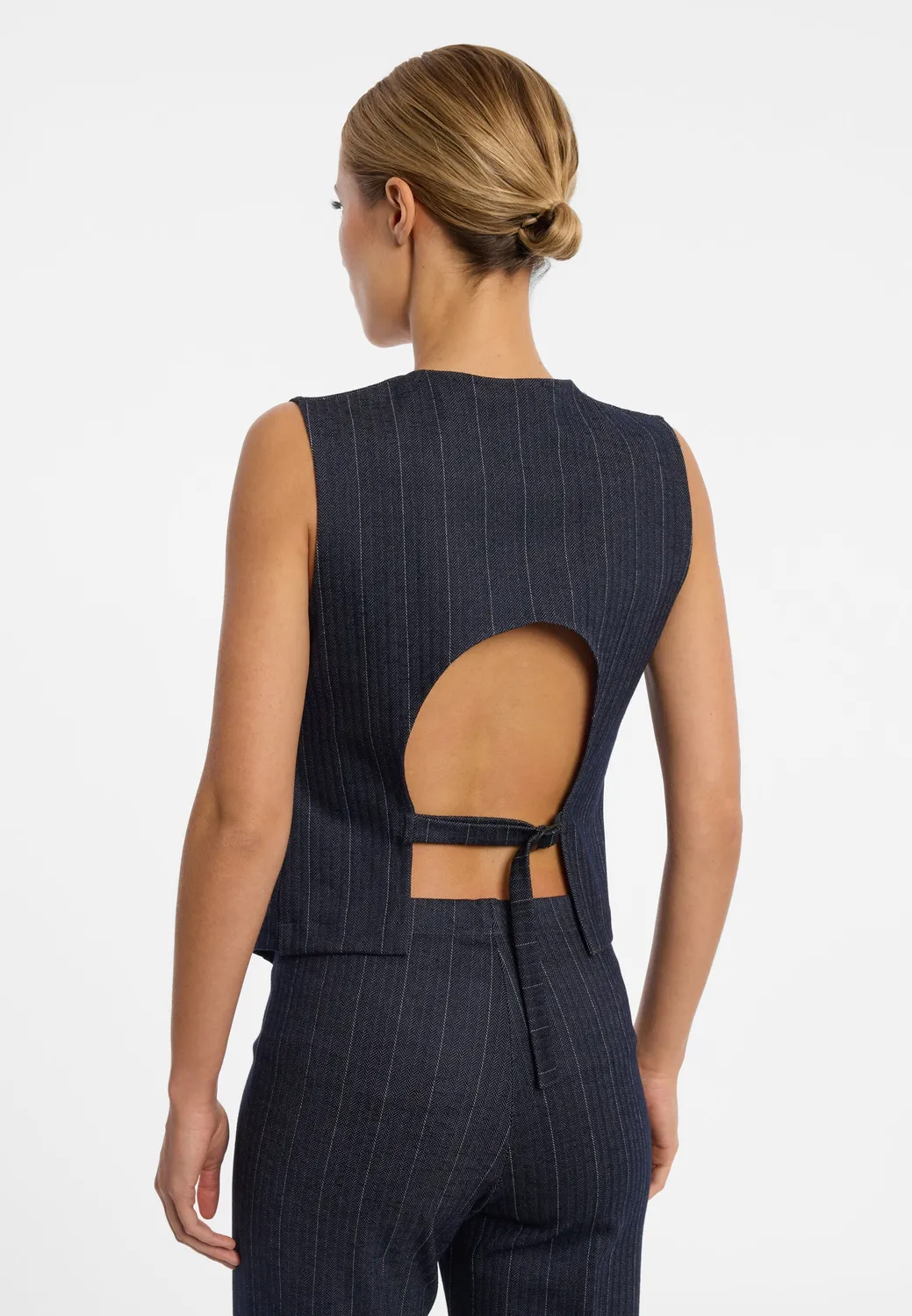 Ana Alcazar Enderlis gilet gessato blu schiena aperta