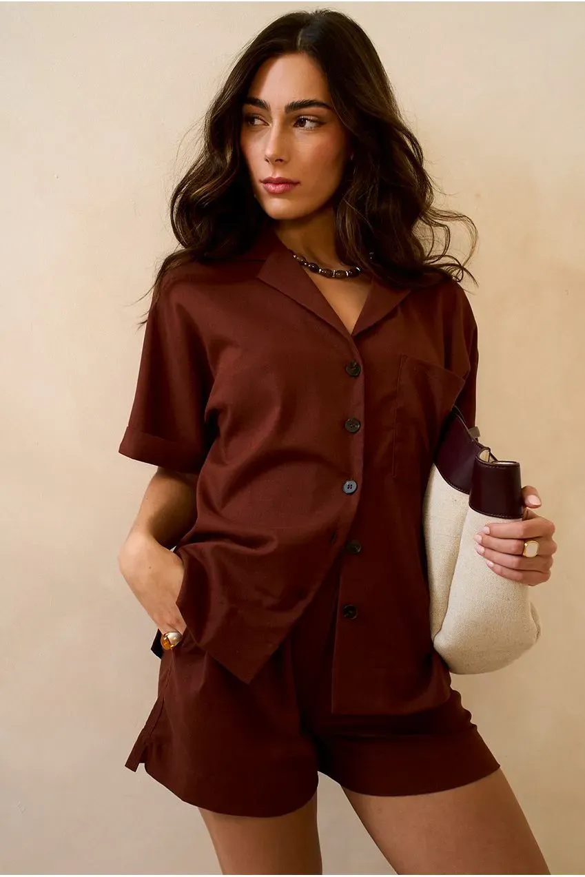 Gini London GL2027B camicia over cioccolato lino