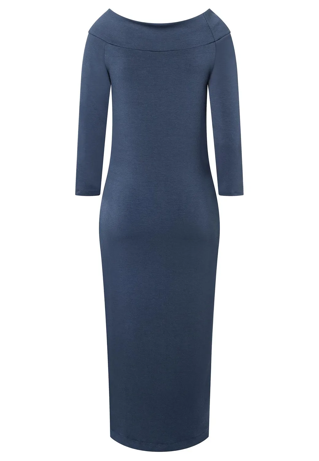 Ana Alcazar Sebina abito midi jersey blu scollo Carmen