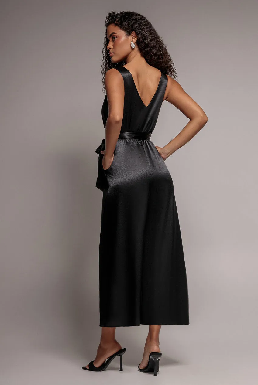 Goddiva Satin Culotte tuta nera elegante 8-16