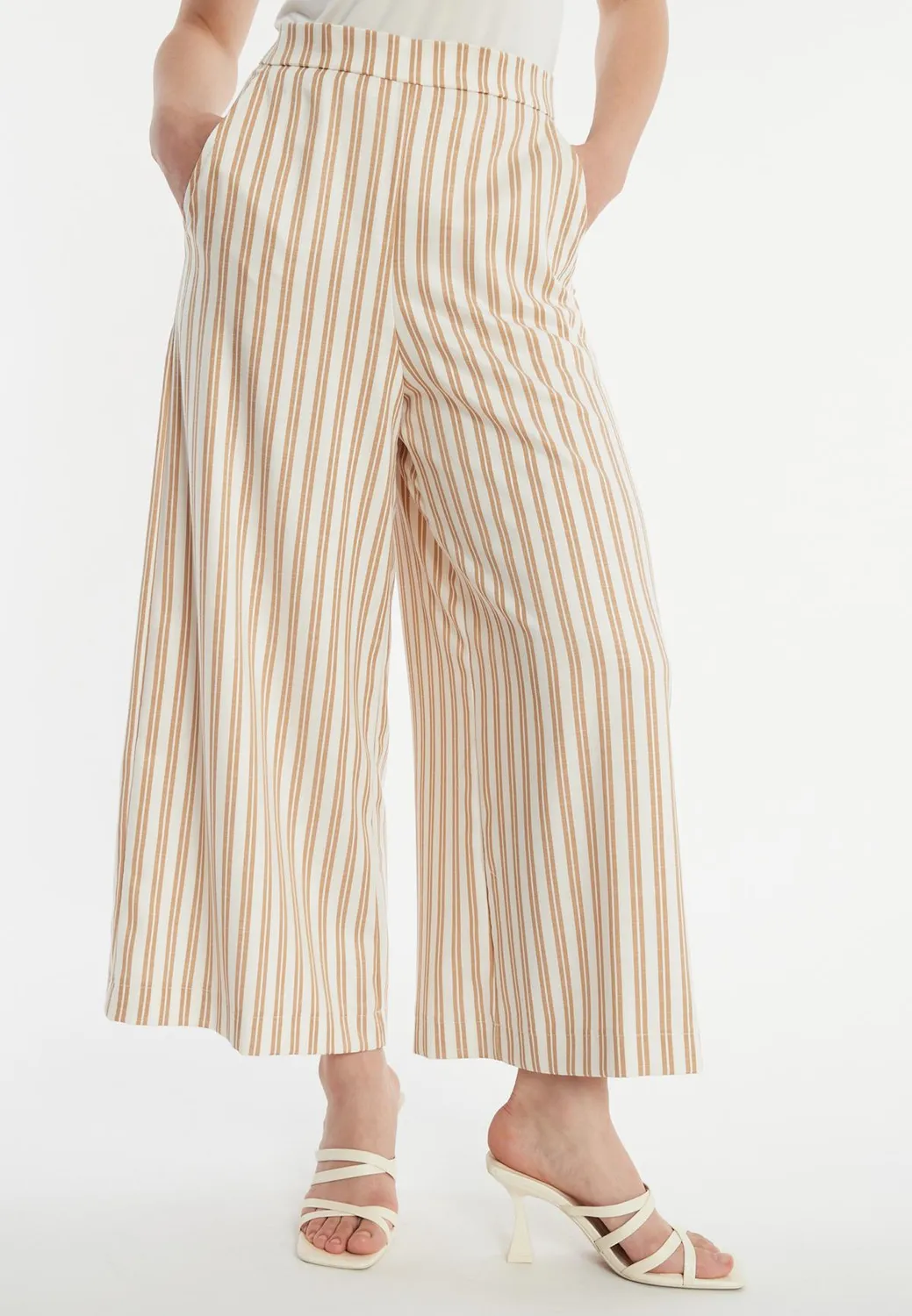 Ana Alcazar Zatila culotte viscosa bianca riga beige