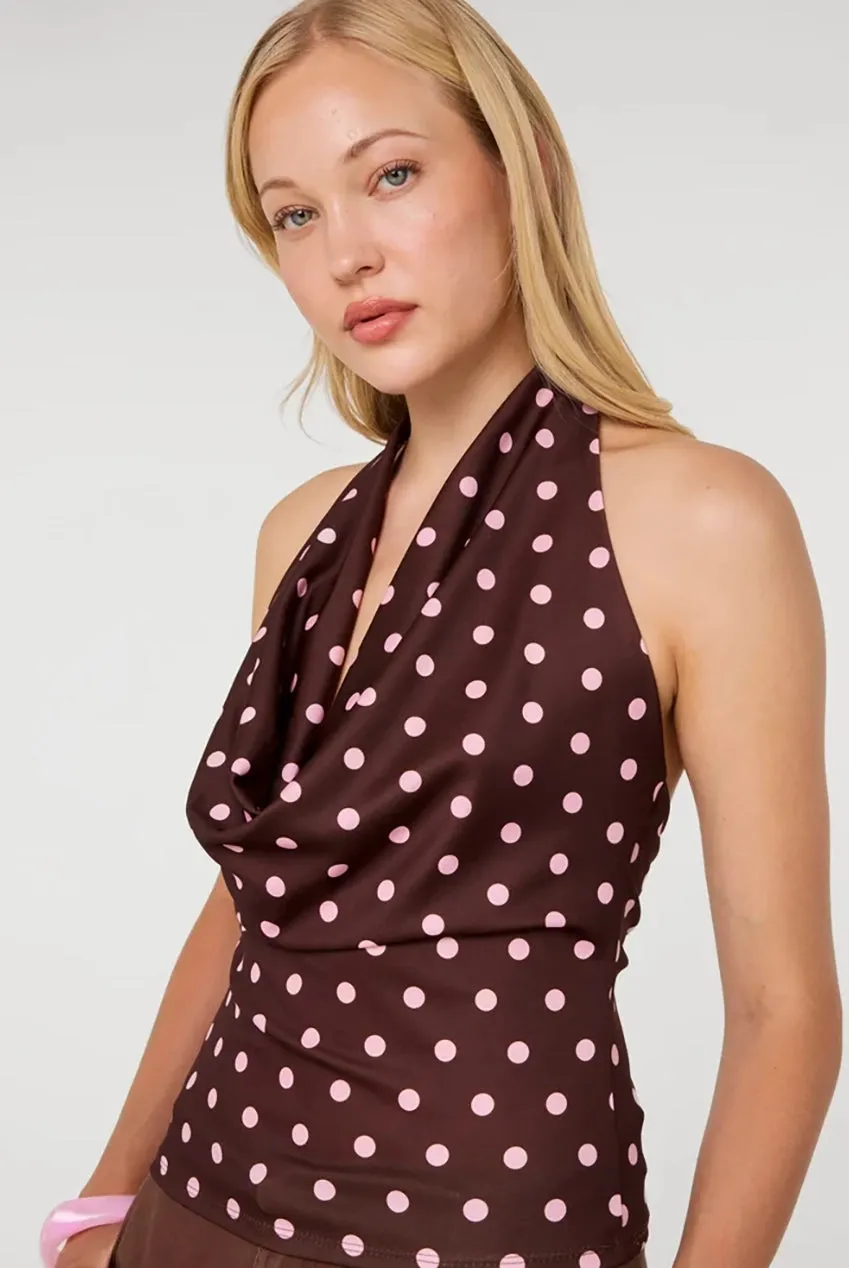 Pink Vanilla Polka Dot Top Cioccolato Scollo Cowboy