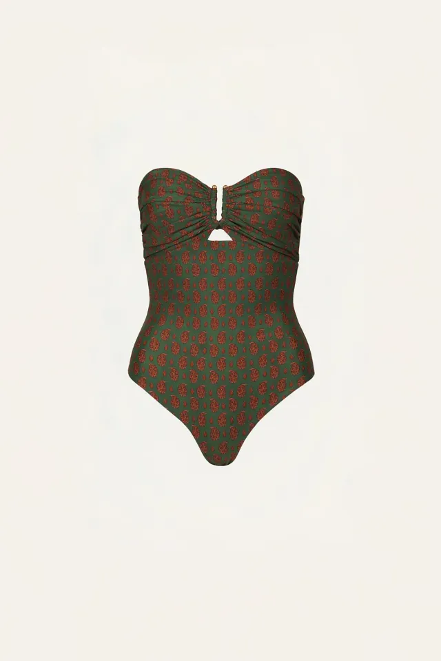 Johanna Ortiz Paisleys Lastly costume intero verde senza spalline