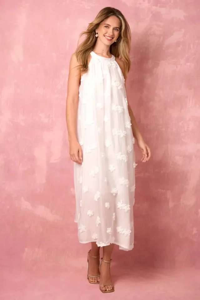 Blue Vanilla 3D Floral abito midi avorio S/M in cotone