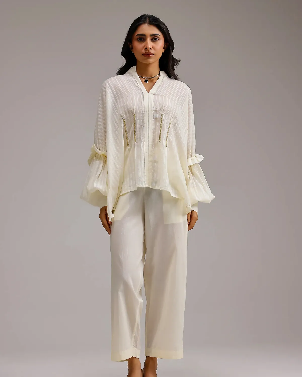 Our Dve Saanjh Silent Stripe top beige cotone