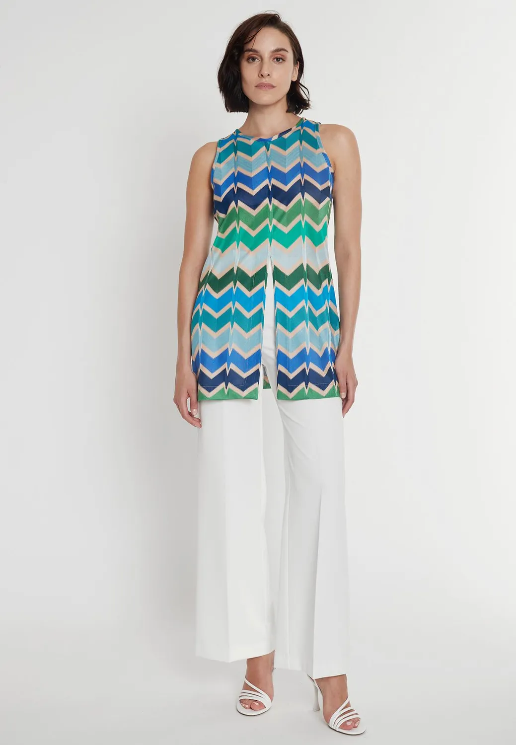 Ana Alcazar Poccy top lungo smanicato zigzag blu