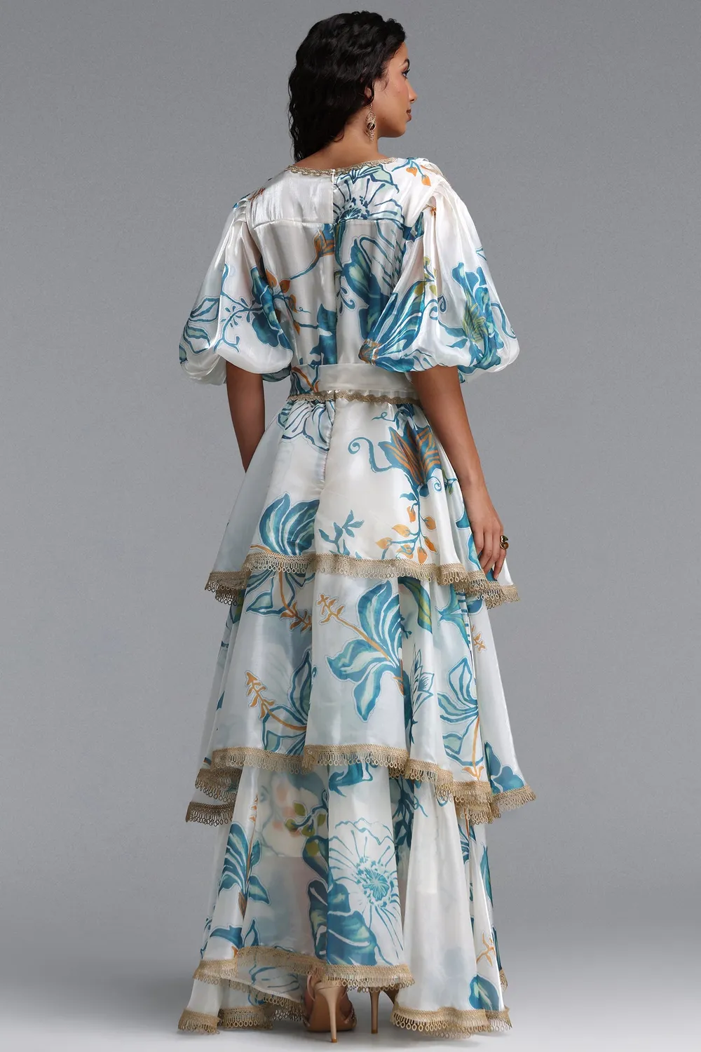 Bella Barnett Lisbon Abito Maxi Organza Floreale Sbuffo
