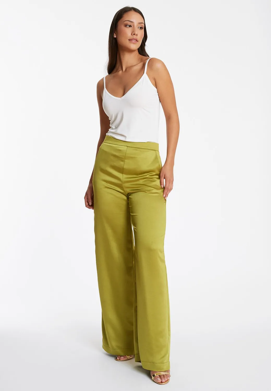 Ana Alcazar Pahisa pantaloni satin palazzo verde