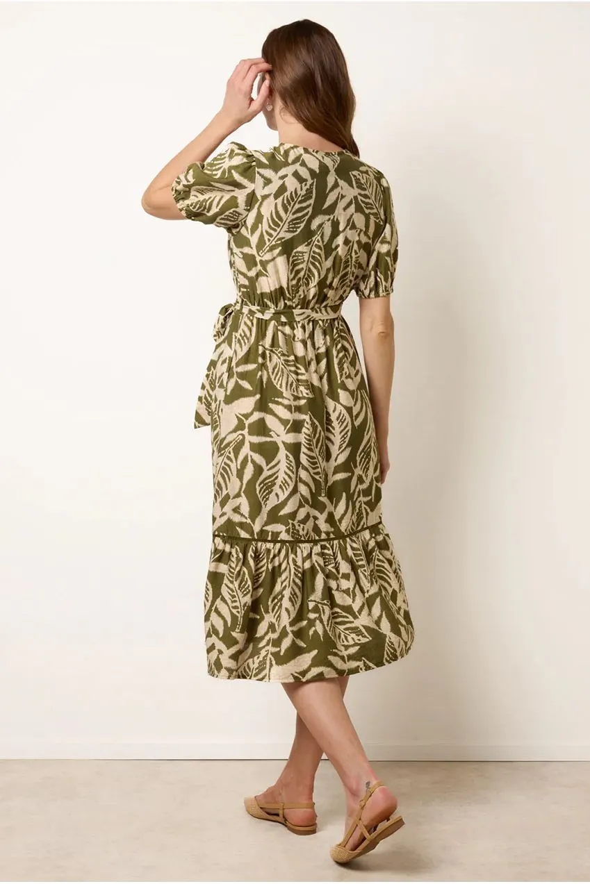 Blue Vanilla Coconut Button abito midi Khaki cinturato
