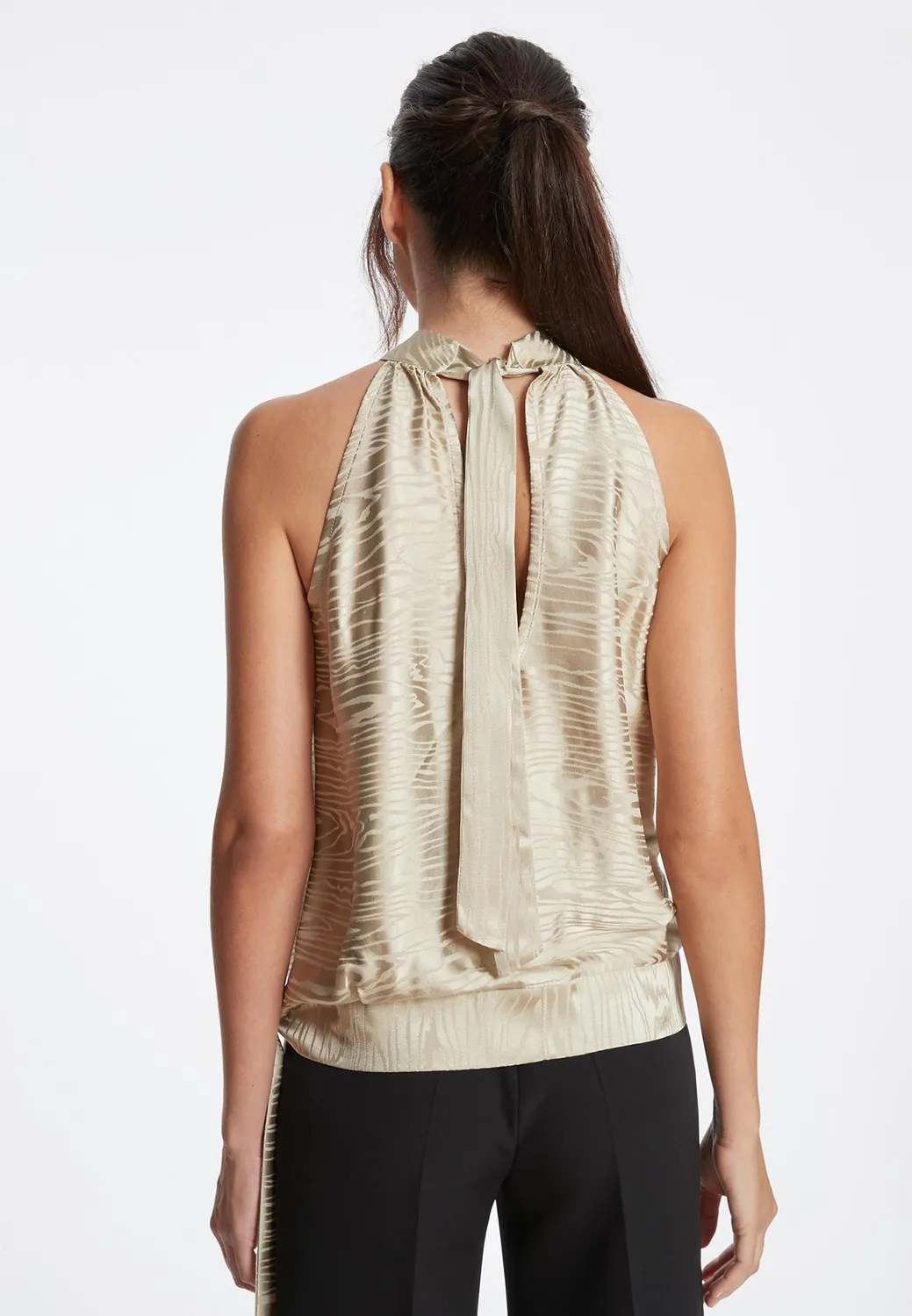 Ana Alcazar Zarly top satin oro scollo halterneck
