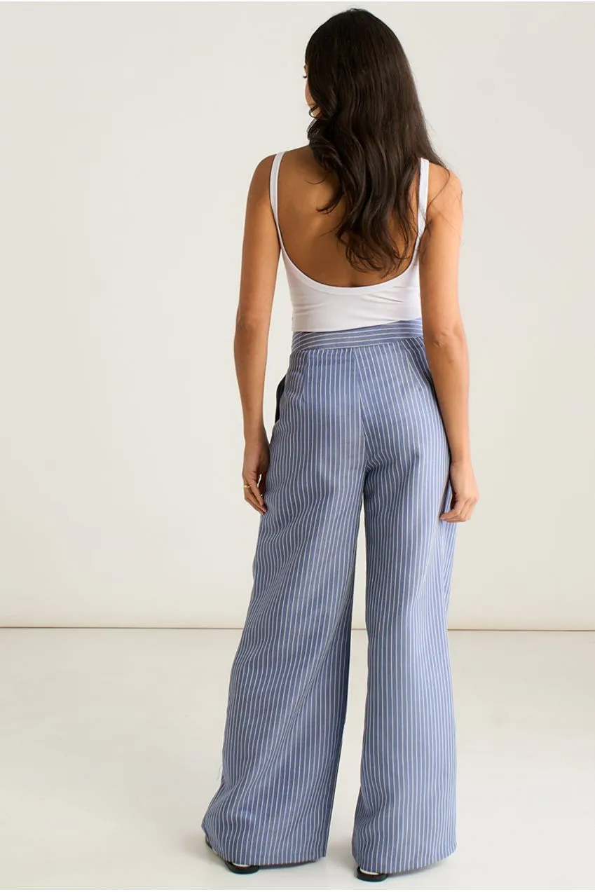 Gini London Wide Leg pantaloni blu gamba larga con pinces