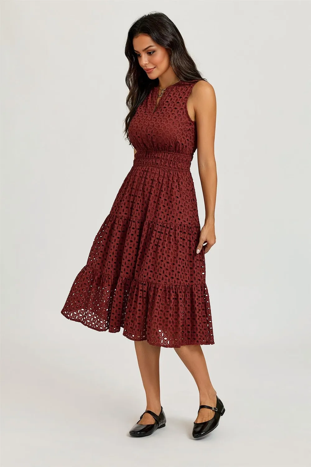 FS Collection Broderie abito midi ruggine in cotone sangallo