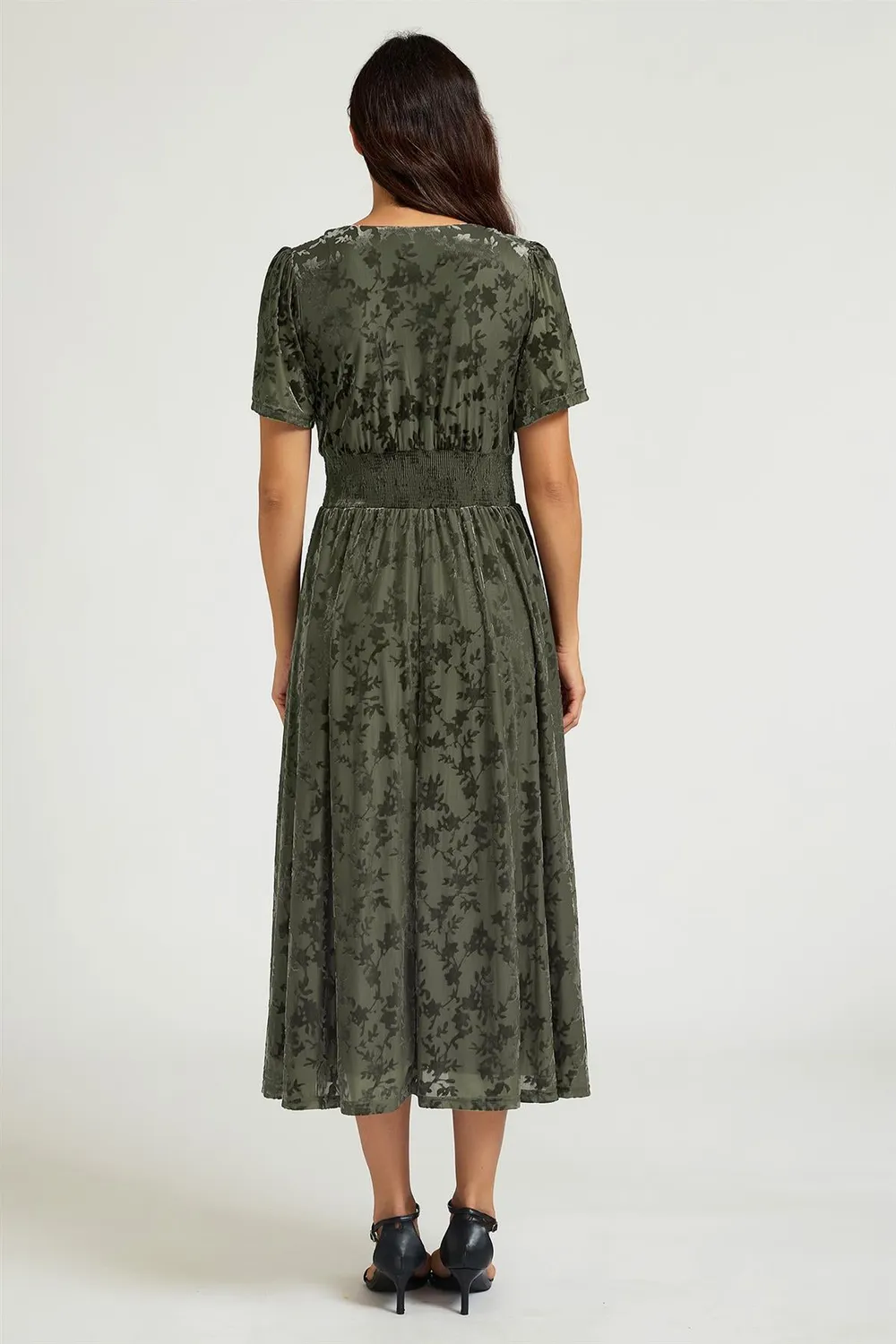 FS Collection abito midi velluto devoré verde salvia