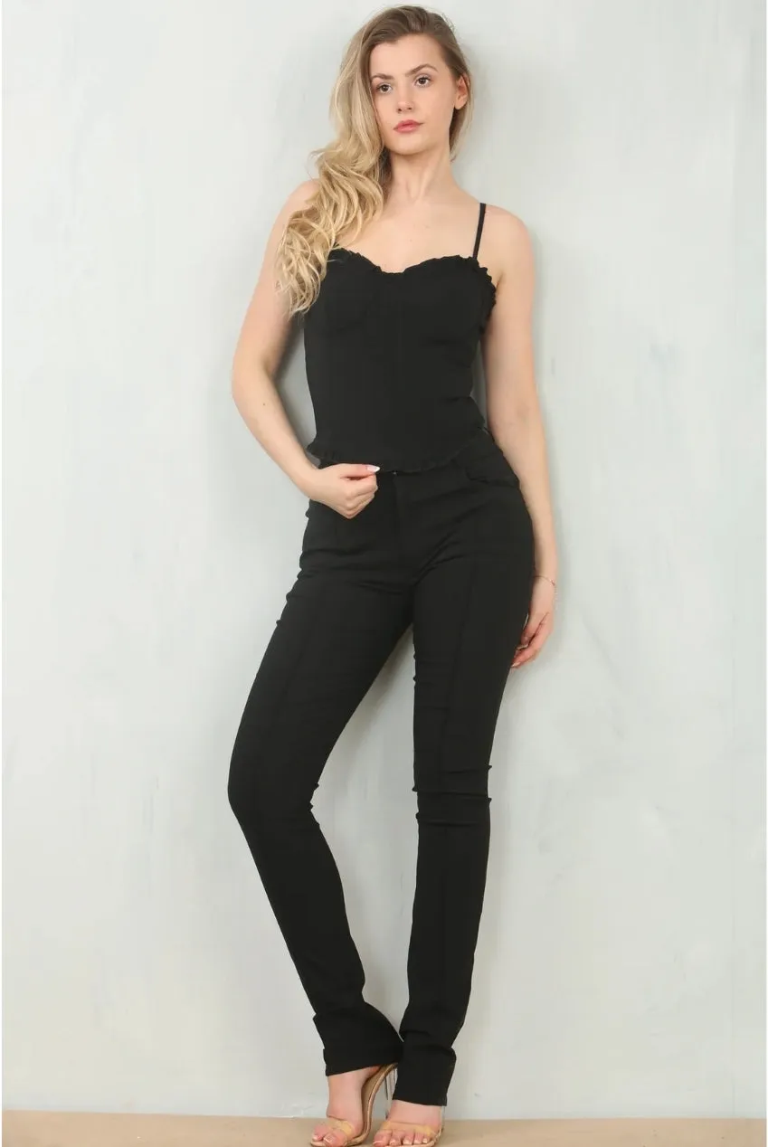 Avinci Ruffle Trim top corsetto nero