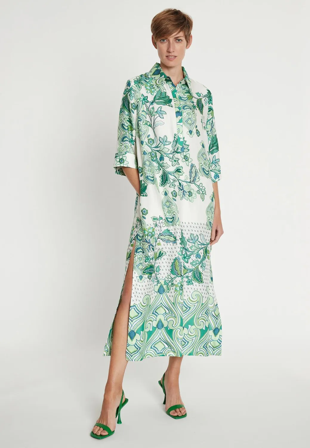 Ana Alcazar Lasara abito midi verde foglie chemisier