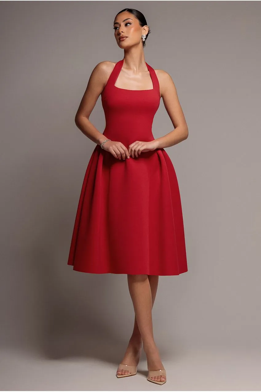 Goddiva DR5107 abito midi rosso scuba