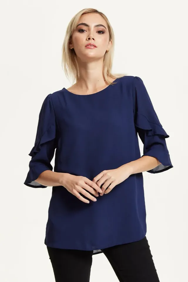 Liquorish Camicetta Navy Maniche Volant Elegante