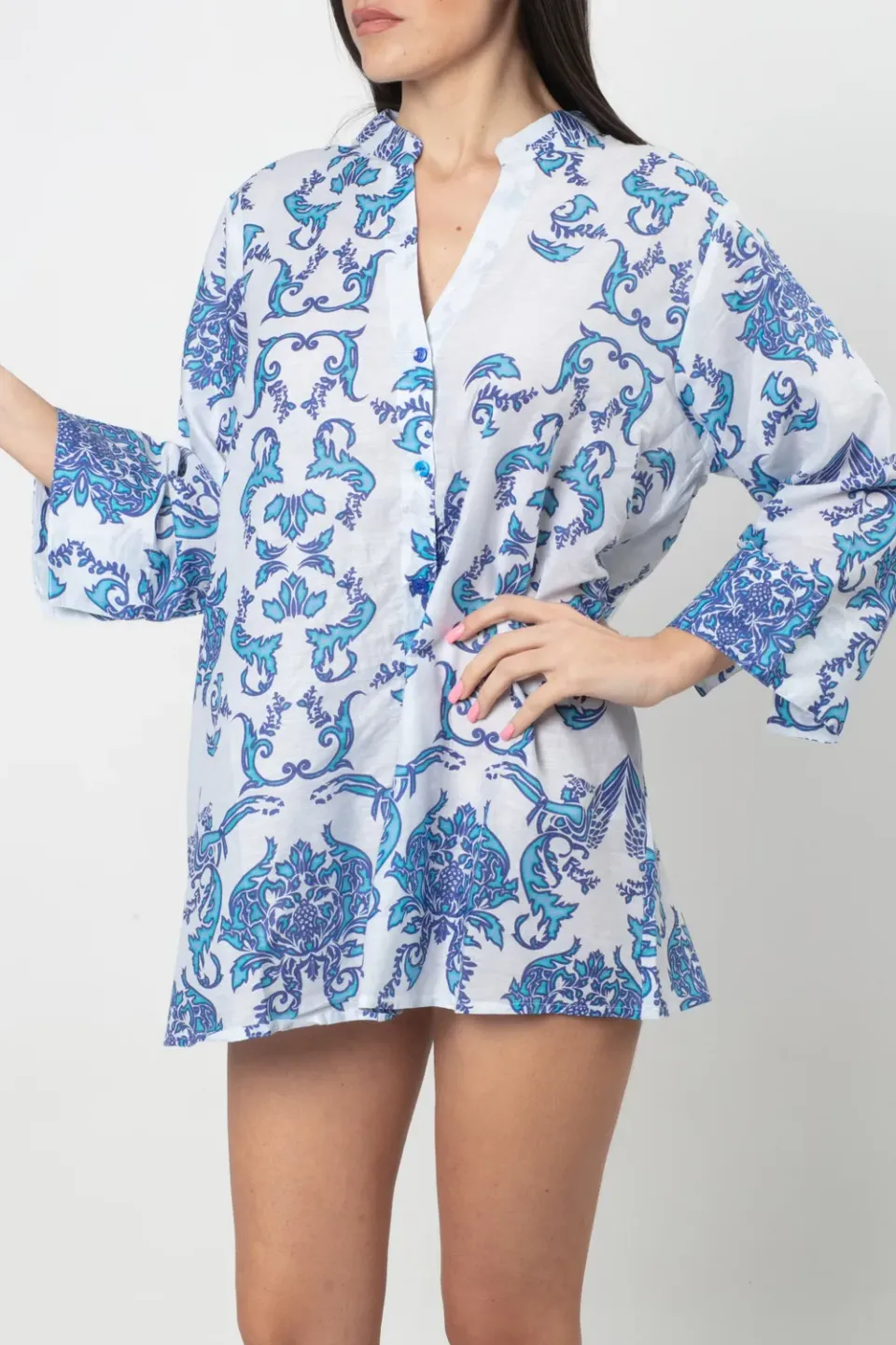 Antica Sartoria ER003 camicia coreana blu cotone