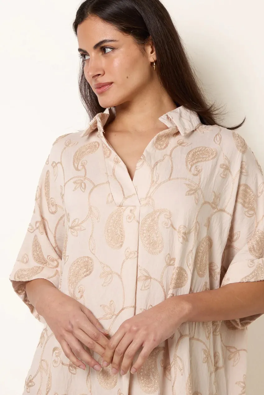 Blue Vanilla Tunica abito beige ricamo paisley taglia unica