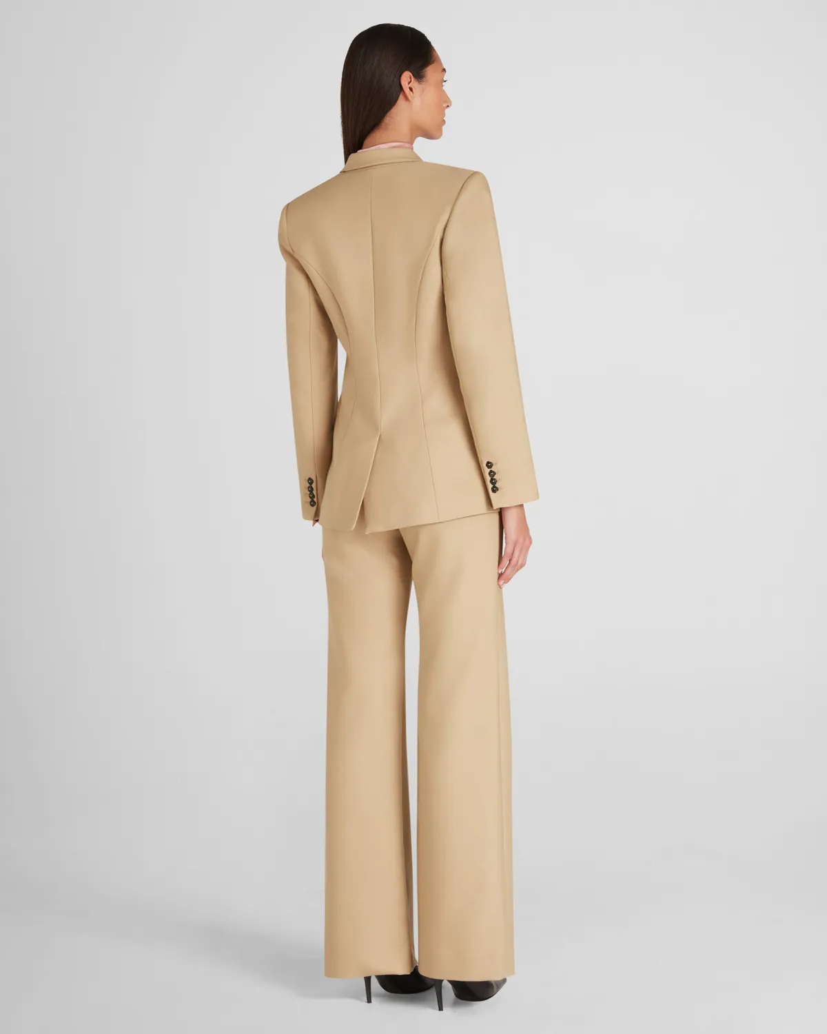 Violante Nessi Sir blazer beige crêpe lana doppiopetto