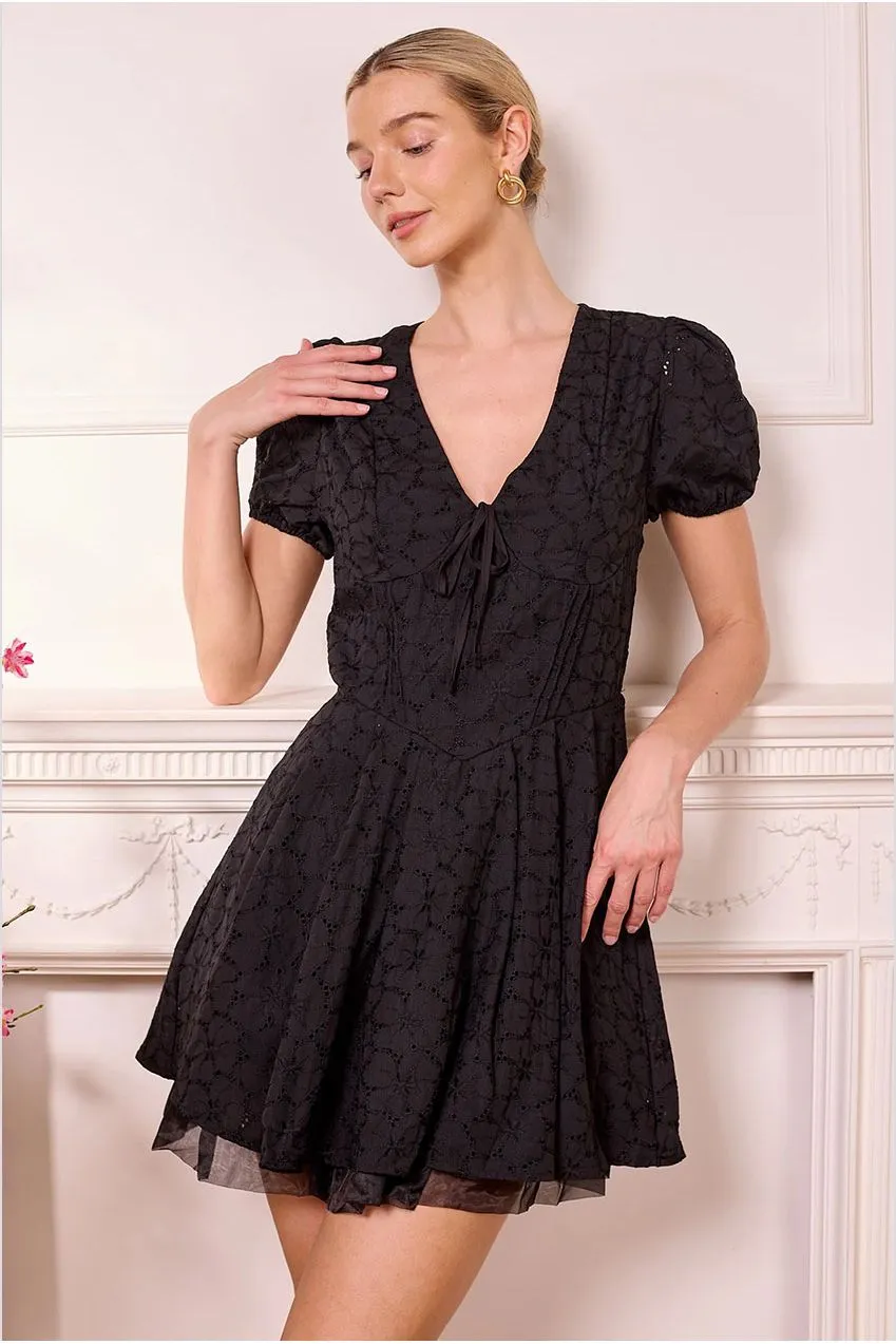 Angeleye Broderie Mini Abito Pizzo Nero